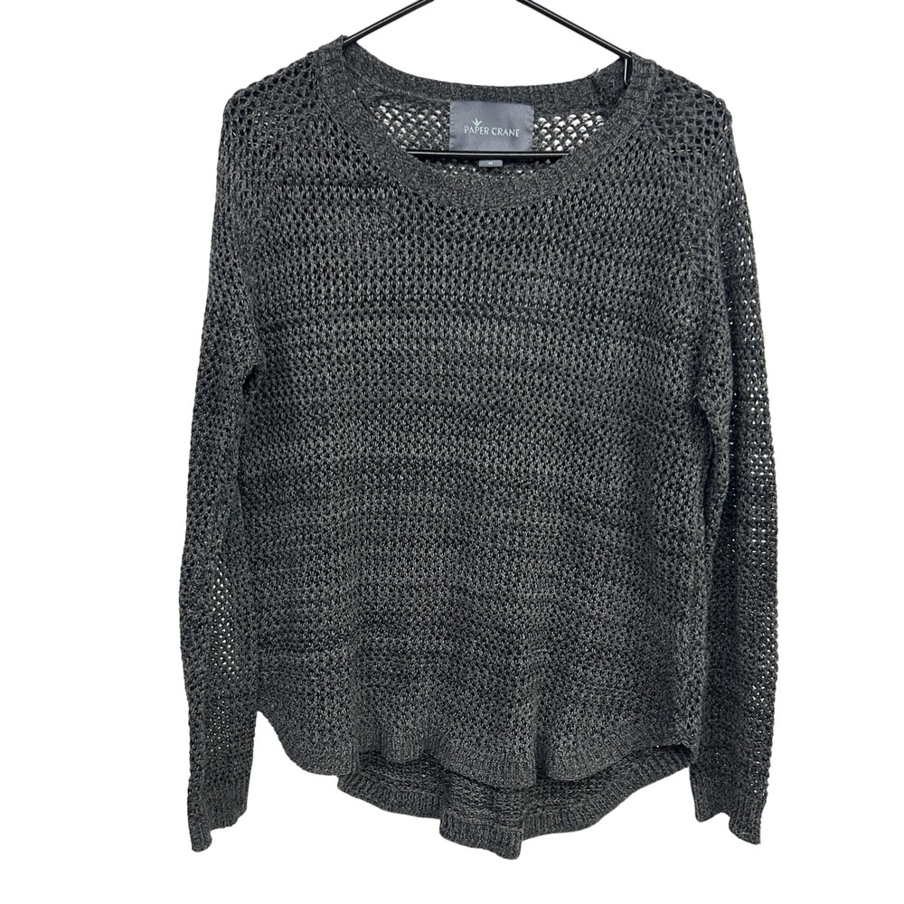 Paper Crane Open Knit Sweater Medium Gray Mesh Crochet Boho Layering Top